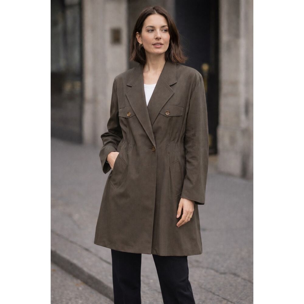 Vintage Max Mara Women's Lightweight Trench Coat Jacket Wool Cotton Blend US 2